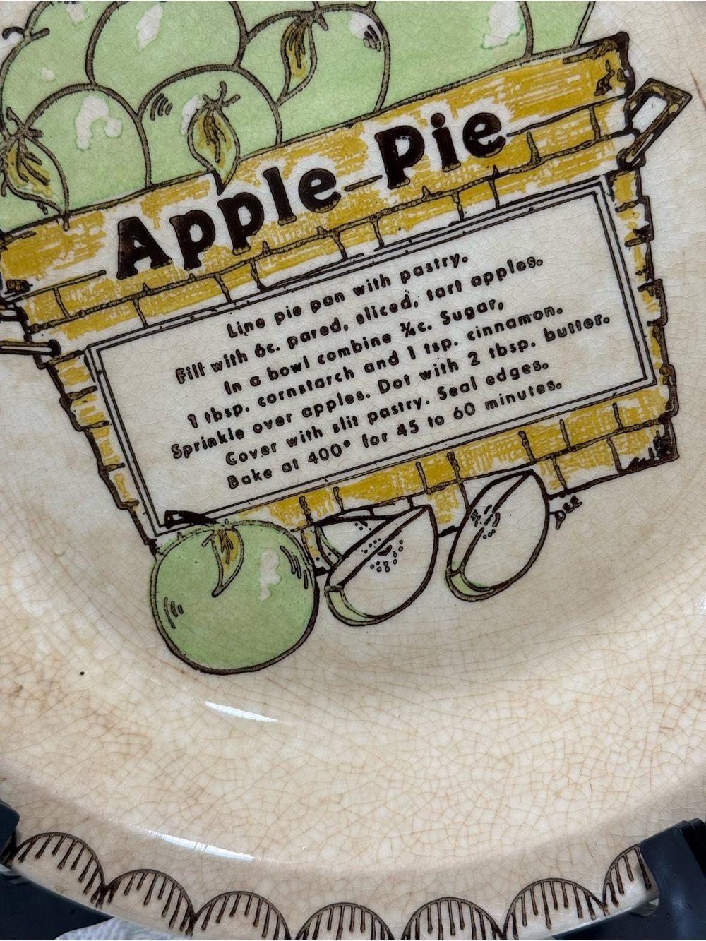 Vintage 1980's USA Made APPLE PIE Recipe BAKING DISH Pie Plate - Picture 5 of 9